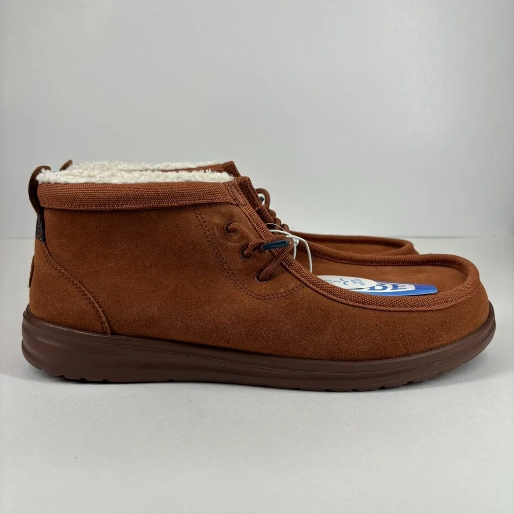 HEYDUDE Wally Mid GripR‎ Warmth Men's 13 Brown Suede Faux-Shearling Chukka Boots